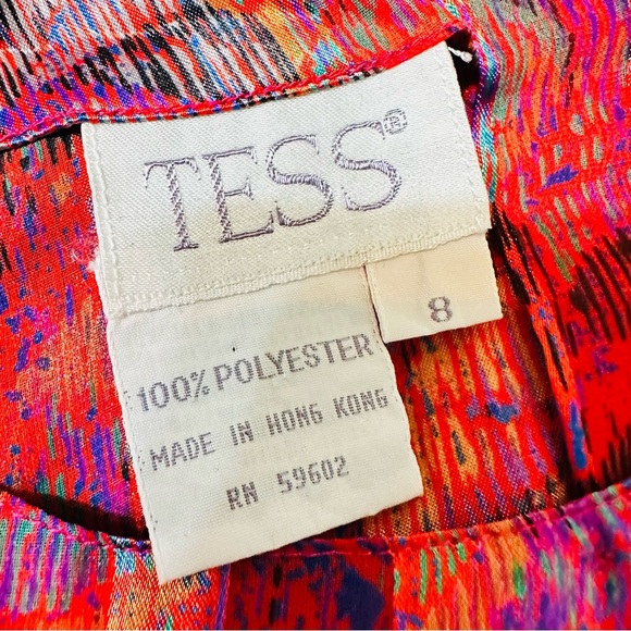 Vintage TESS Abstract Print Blouse 80s Colorful Long Sleeve Button Back Top Sz 8 - Picture 6 of 12